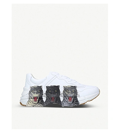 Shop Gucci Rhyton Tiger-print Leather Trainers In White