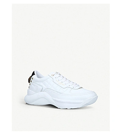 Shop Kurt Geiger Lunar Eagle Embellished Leather Trainers In White