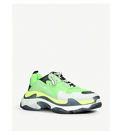 Shop Balenciaga Triple S Leather And Mesh Trainers In Green