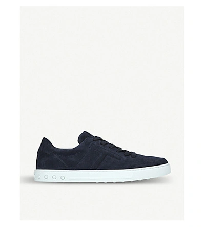 Shop Tod's Cassetta T Suede Trainers In Navy