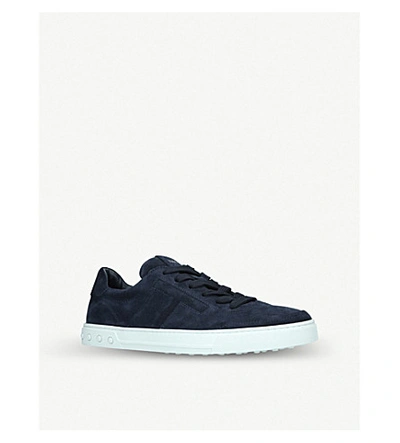 Shop Tod's Cassetta T Suede Trainers In Navy