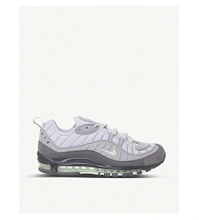 Shop Nike Air Max 98 Leather And Mesh Trainers In Vast Grey Fresh Mint