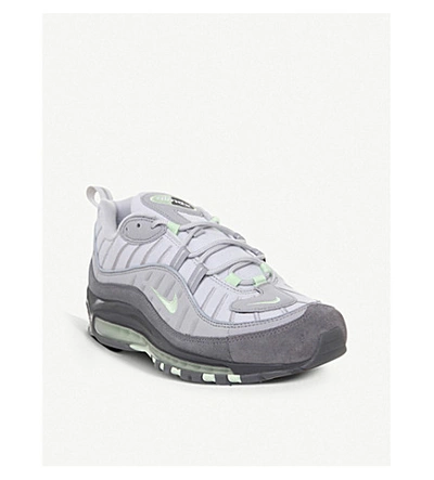 Shop Nike Air Max 98 Leather And Mesh Trainers In Vast Grey Fresh Mint