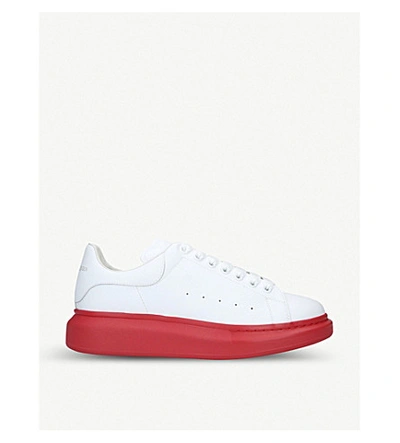 Shop Alexander Mcqueen Show Leather Trainers In White/red