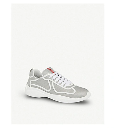 Shop Prada Bike Fabric Nylon Trainers In Argento Bianco