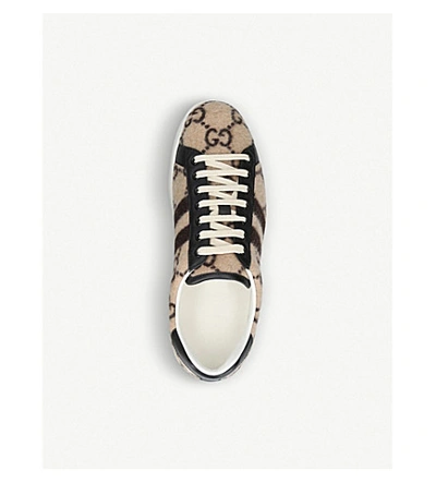 Shop Gucci New Ace Logo-print Cotton-terry Trainers In Beige Comb