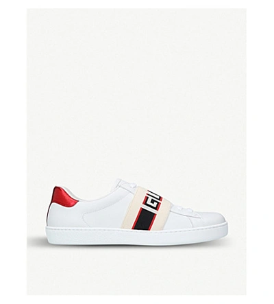 Shop Gucci Men's White Men's New Ace Stripe Leather Trainers