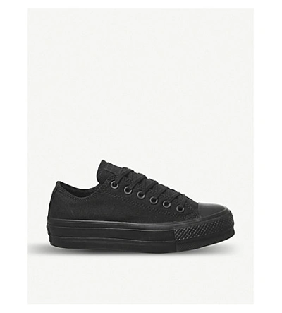 Shop Converse All Star Low Platform Leather Trainers In Black Mono