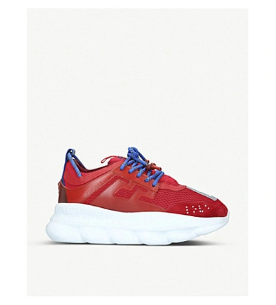 Shop Versace Chain Reaction Leather And Mesh Trainers In Red