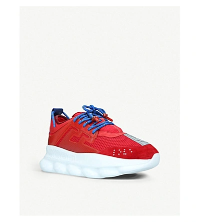 Shop Versace Chain Reaction Leather And Mesh Trainers In Red