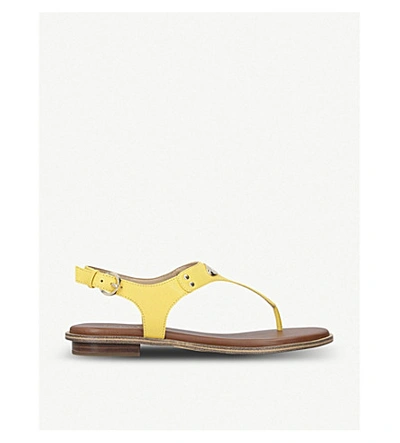 Shop Michael Michael Kors Mk Plate Textured Leather Sandals In Yellow