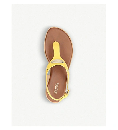 Shop Michael Michael Kors Mk Plate Textured Leather Sandals In Yellow