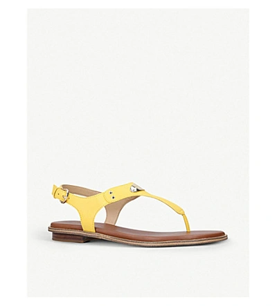 Shop Michael Michael Kors Mk Plate Textured Leather Sandals In Yellow