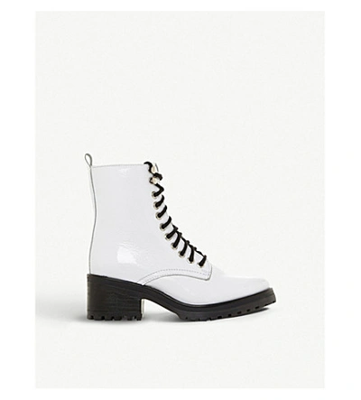 Steve Madden Geneva Leather Heeled Ankle Boots In White-patent | ModeSens