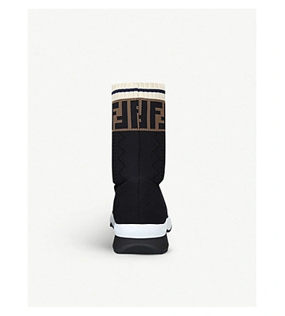 Shop Fendi Logo-trim Openwork Knitted Sock Trainers In Black