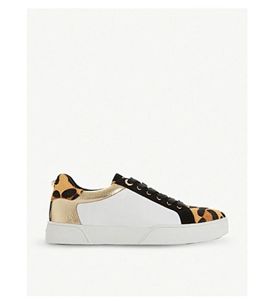 Shop Dune Ellenie Leopard-detail Leather Trainers In White-leather