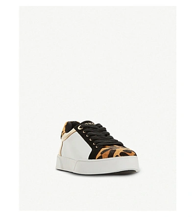 Shop Dune Ellenie Leopard-detail Leather Trainers In White-leather