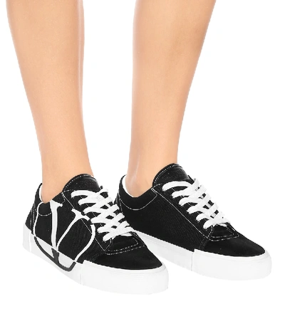 Shop Valentino Tricks Canvas And Suede Sneakers In Black