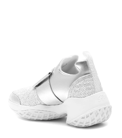 Shop Roger Vivier Viv' Run Leather-trimmed Sneakers In Silver