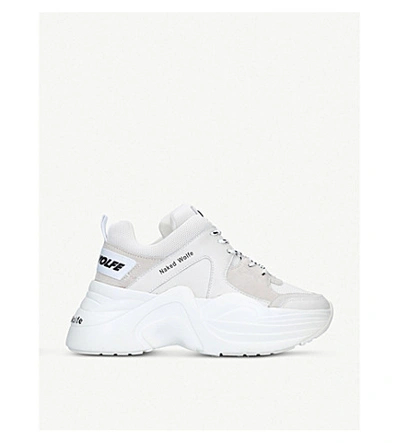 Shop Naked Wolfe Womens White Track Leather And Mesh Trainers