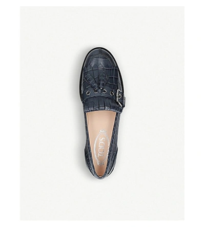 Shop Tod's Crocodile-embossed Leather Tassel Loafers In Navy
