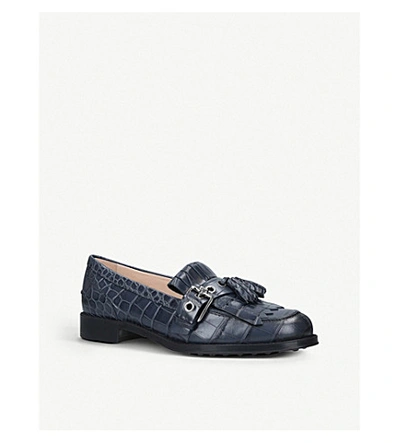 Shop Tod's Crocodile-embossed Leather Tassel Loafers In Navy