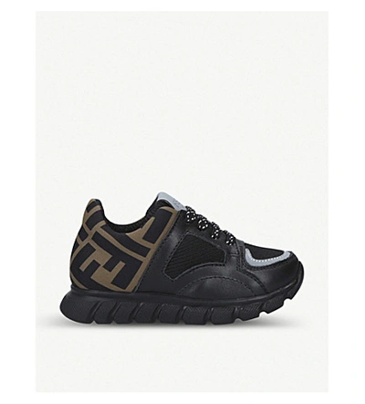 Shop Fendi Ff Logo-print Leather And Canvas Trainers In Black