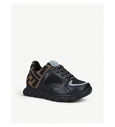 Shop Fendi Ff Logo-print Leather And Canvas Trainers In Black