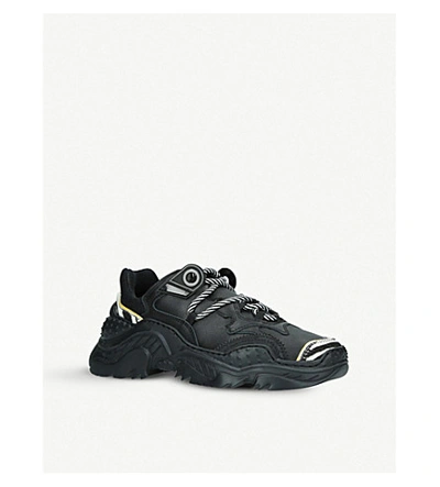 Shop N°21 Billy Leather And Mesh Trainers In Blk/white