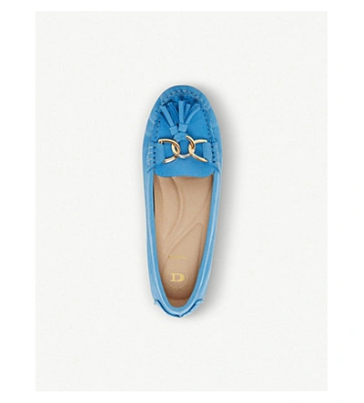 Shop Dune Geena Leather Moccasin Loafers In Blue-nubuck