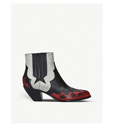 Shop Golden Goose Sunset Flowers Colour-blocked Leather Cowboy Boots In White/comb