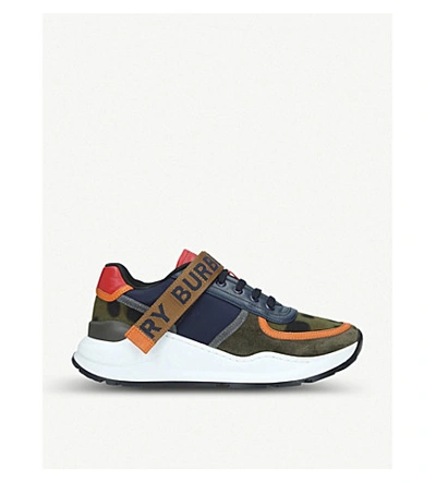 Shop Burberry Ronnie Leather Trainers In Blue Other