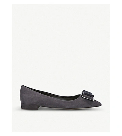 Shop Ferragamo Zeri Suede Ballerina Flats In Grey