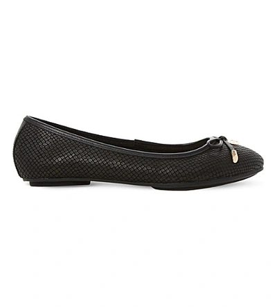 Shop Dune Hype Leather Ballerina Shoes In Black-reptile