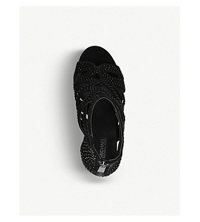 Shop Michael Michael Kors Annalee Studded Suede Sandals In Black