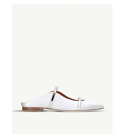 Shop Malone Souliers Maureen Satin And Leather Flats In White/oth