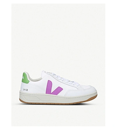 Shop Veja V-12 B-mesh And Leather Trainers In White/comb