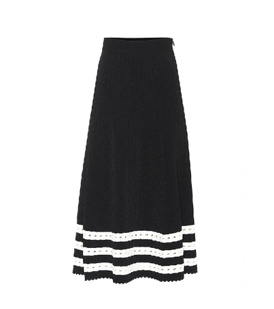 Shop Alexander Mcqueen Ribbed-knit Midi Skirt In Black