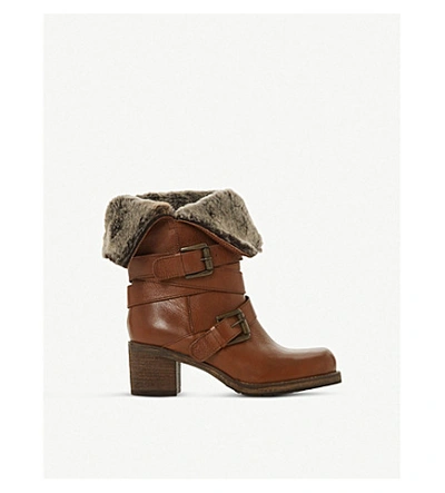 Shop Dune Roko Fluffy-trimmed Calf-leather Boots In Tan-leather