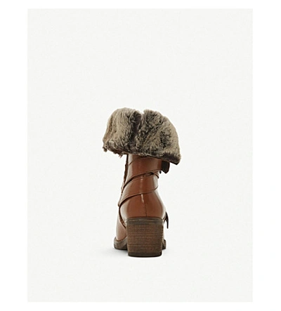 Shop Dune Roko Fluffy-trimmed Calf-leather Boots In Tan-leather