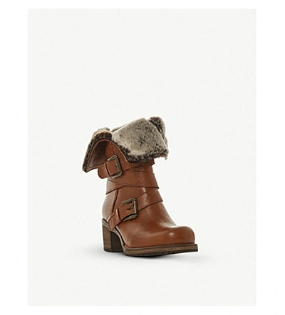 Shop Dune Roko Fluffy-trimmed Calf-leather Boots In Tan-leather