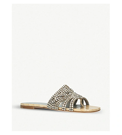 Shop Gina Loren Crystal-embellished Leather Sandals In Nude