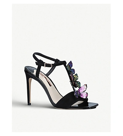 Shop Sophia Webster Riva Butterfly-embellished Heeled Leather Sandals In Blk/other