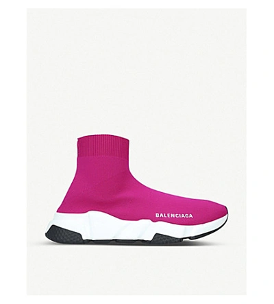 Shop Balenciaga Women's Speed Knitted High-top Trainers In Pink