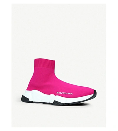 Shop Balenciaga Women's Speed Knitted High-top Trainers In Pink