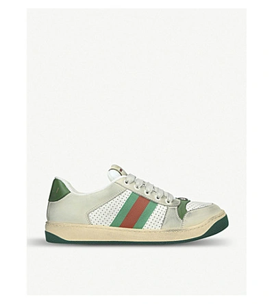 Shop Gucci Screener Leather Trainers In White/oth