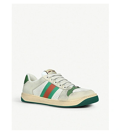 Shop Gucci Screener Leather Trainers In White/oth