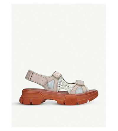 Shop Gucci Aguru Sand Leather And Mesh Sandal In Pink