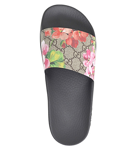 gucci flower slides blue