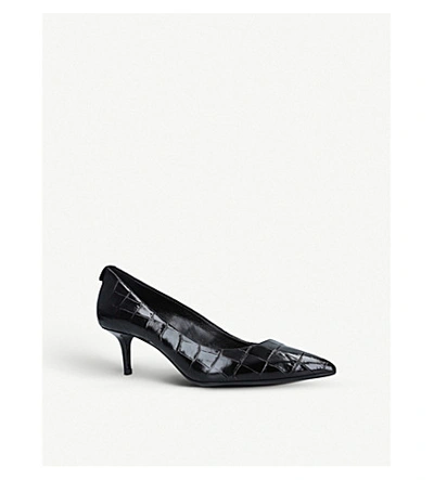 Shop Michael Michael Kors Flex Kitten Croc-effect Leather Pumps In Black